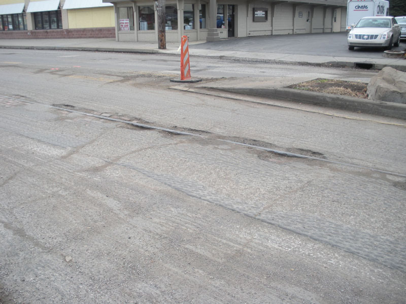 Old streetcar tracks exposed