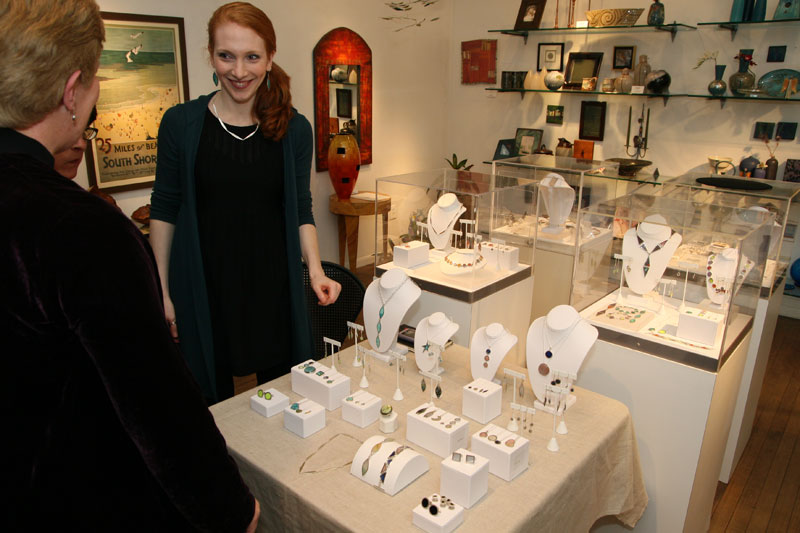 Kendra Roberts with her jewelry at Artifacts