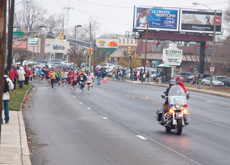 Jerry Gobbler took off down Broad Ripple Avenue ahead of the pack...