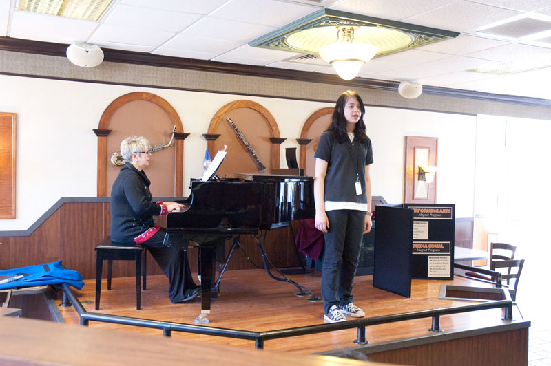 Mykel Snyder being accompanied by private lesson instructor Jane West.