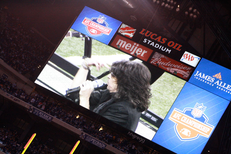 Foreigner on the big screen at Lucas Oil Stadium.