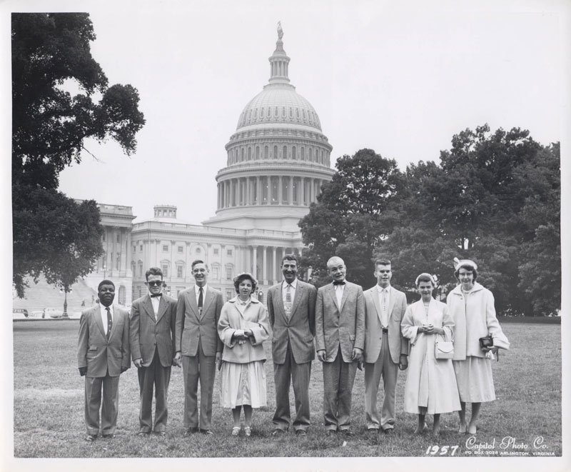 Donald Koors and Gerry Sauer (pictured third and fourth from the left) visited Washington, D.C. in 1957 with their ISB classmates.