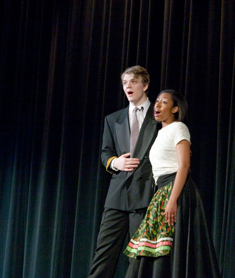 Aaron Bubeck as Captain Georg von Trapp and Miata McMichel as Maria Rainer.