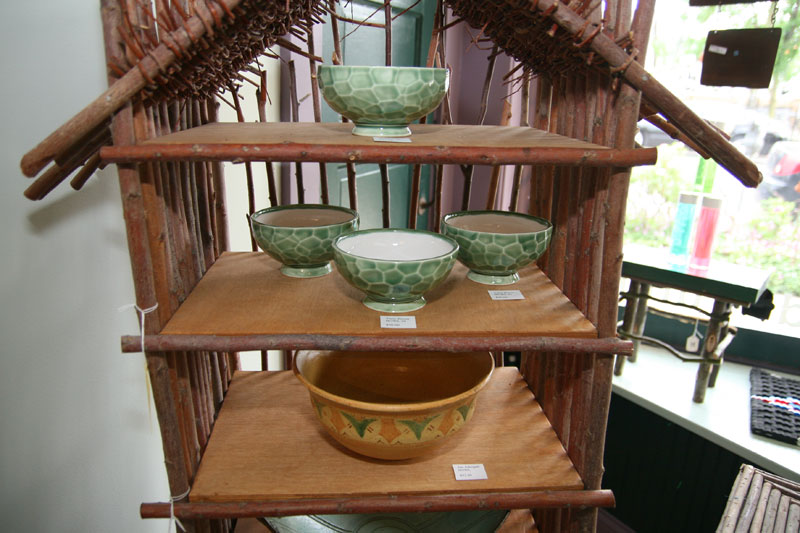 Terry Briner's ceramic bowls at The Bungalow. Briner is part of the Local Clay Potters Guild of Bloomington.