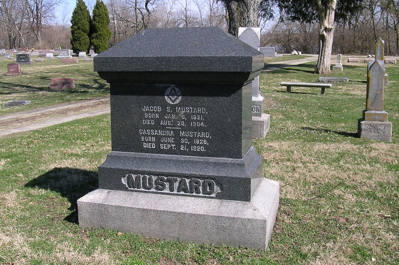 The gravesite of Jacob and Cassandra Mustard. Mustard Hall remains prominent in Broad Ripple on Guilford Avenue.