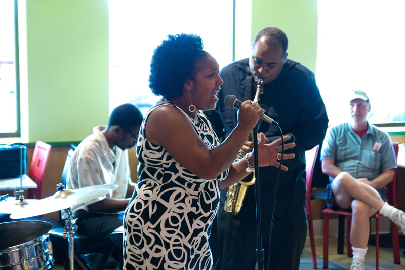 Cynthia Layne and Rob Dixon at the Glendale Marsh performing in a Jazz Fest free preview concert.