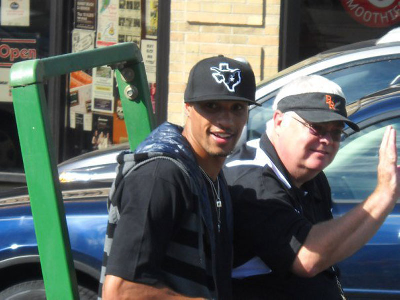 BRHS 2006 alum George Hill of the San Antonio Spurs with BRHS coach Mike Hannan.