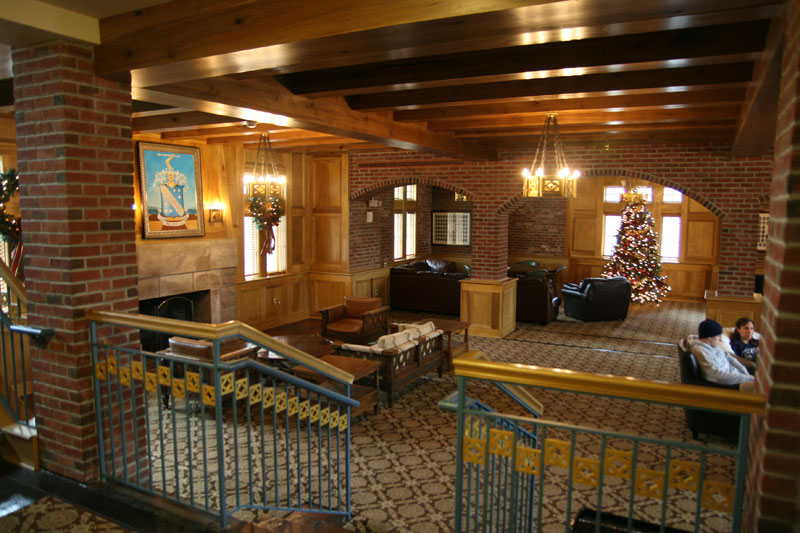 Inside the Phi Delta Theta house with some of the Christmas decorations in place.