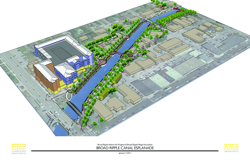 This is a view of what the canal corridor between College and Westfield could become with a new parking/retail/residential structure. This rendering is not a proposal for an actual design, just an experiment to see what is possible on the existing vacant Shell site and nearby properties.