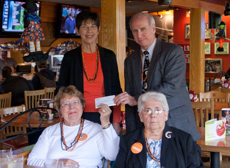 BRHS Class of 1951 representatives Barbara (Ogle) Clymer, Margaret (Branning) Gann presented the check to Jamie Poynter and Judd Cromer.