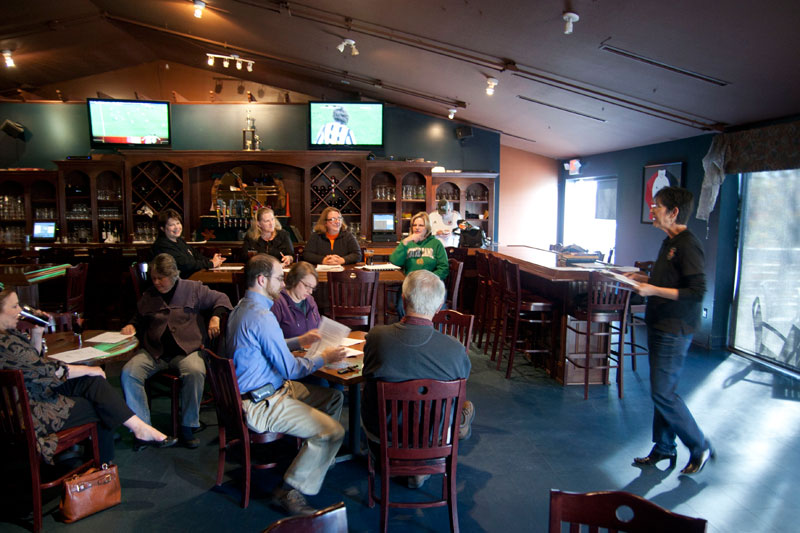 BRHSAA president Jamie Poynter calls the annual meeting to order at Brugge Brasserie.