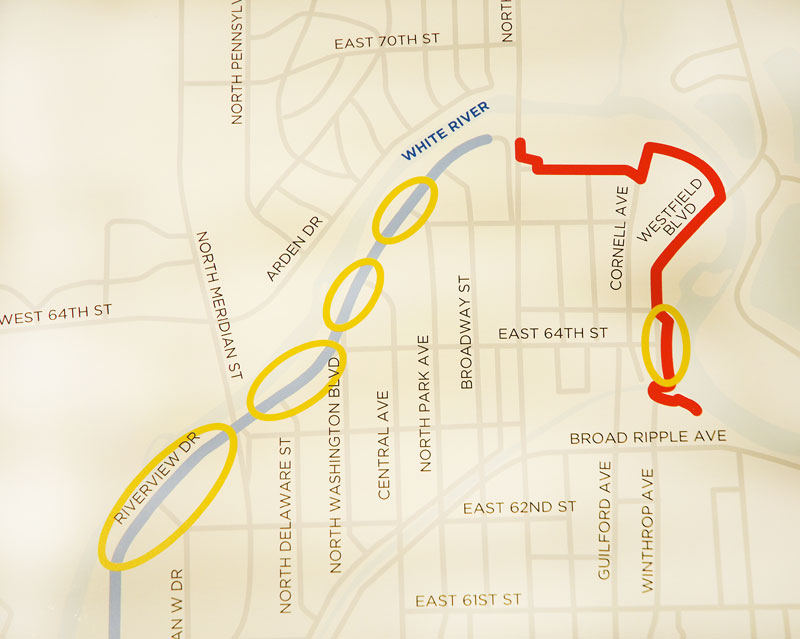 The affected areas of the levee are circled on this graphic from the ACE.
