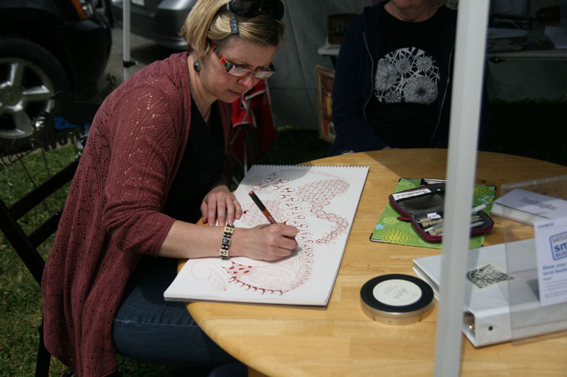 Lara Williams of Zentangle.com demonstrated drawing taught at Art of the Soul at 54th and Winthrop.