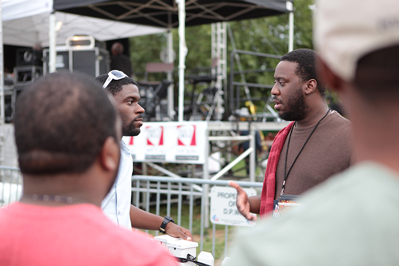 The Robert Glasper Experiment opened the Indy Jazz Fest. After their performance, fans clustered around Robert beside the stage to get photos, shake hands and generally share their appreciation.