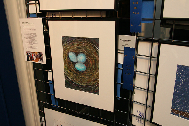 Student art at Hoosier Salon. Bird's Nest with Eggs by 4th grader Morgan Ziebarth of Warsaw, Indiana.