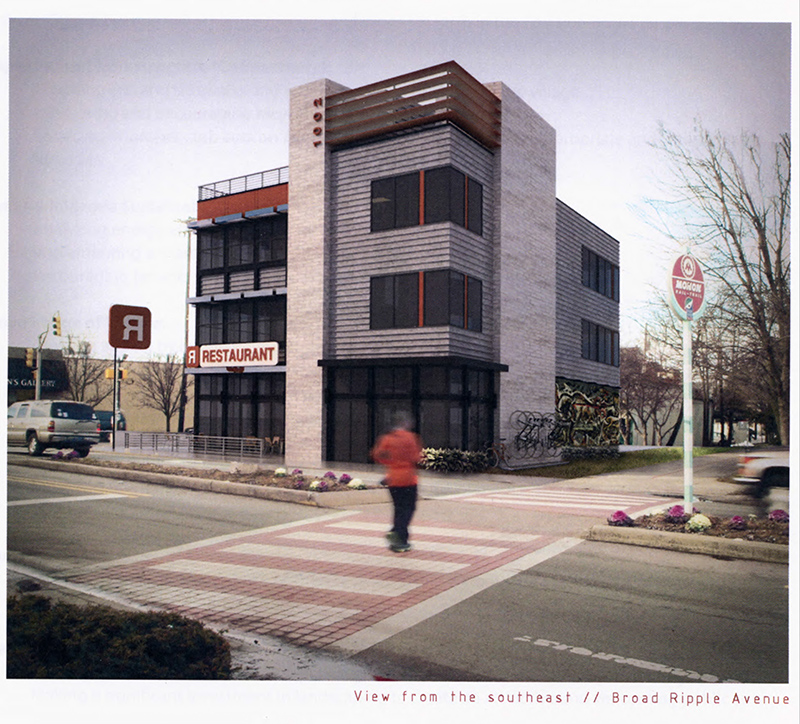 Rendering of the proposed building at Broad Ripple Avenue and the Monon Trail.