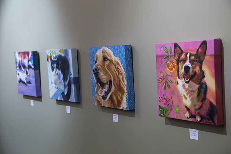 Karen Seltzer's pet paintings were featured at Bungalow