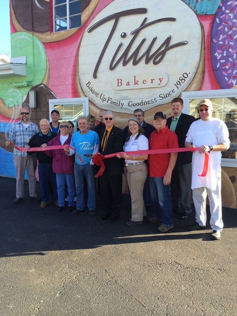 Jon Edwards (far left) and Chris Blice (far right) at Titus Bakery's ribbon cutting in Lebanon on November 8th. 