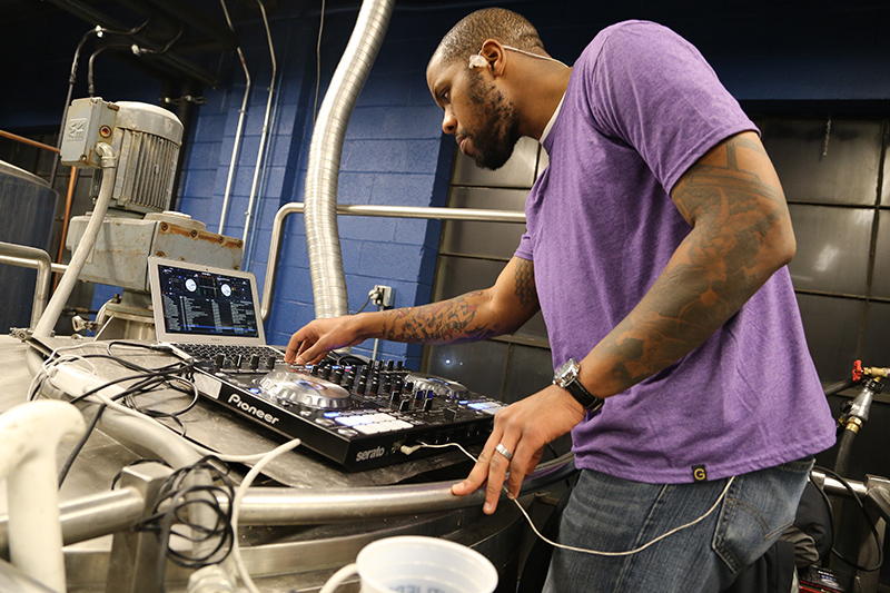 Mr. Kinetic DJ'd from atop the fermenting vats