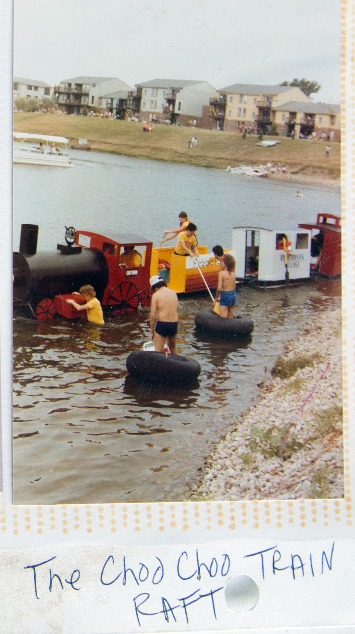 Choo-Choo Train raft taking off from The Landings Apartments at 78th and Keystone.