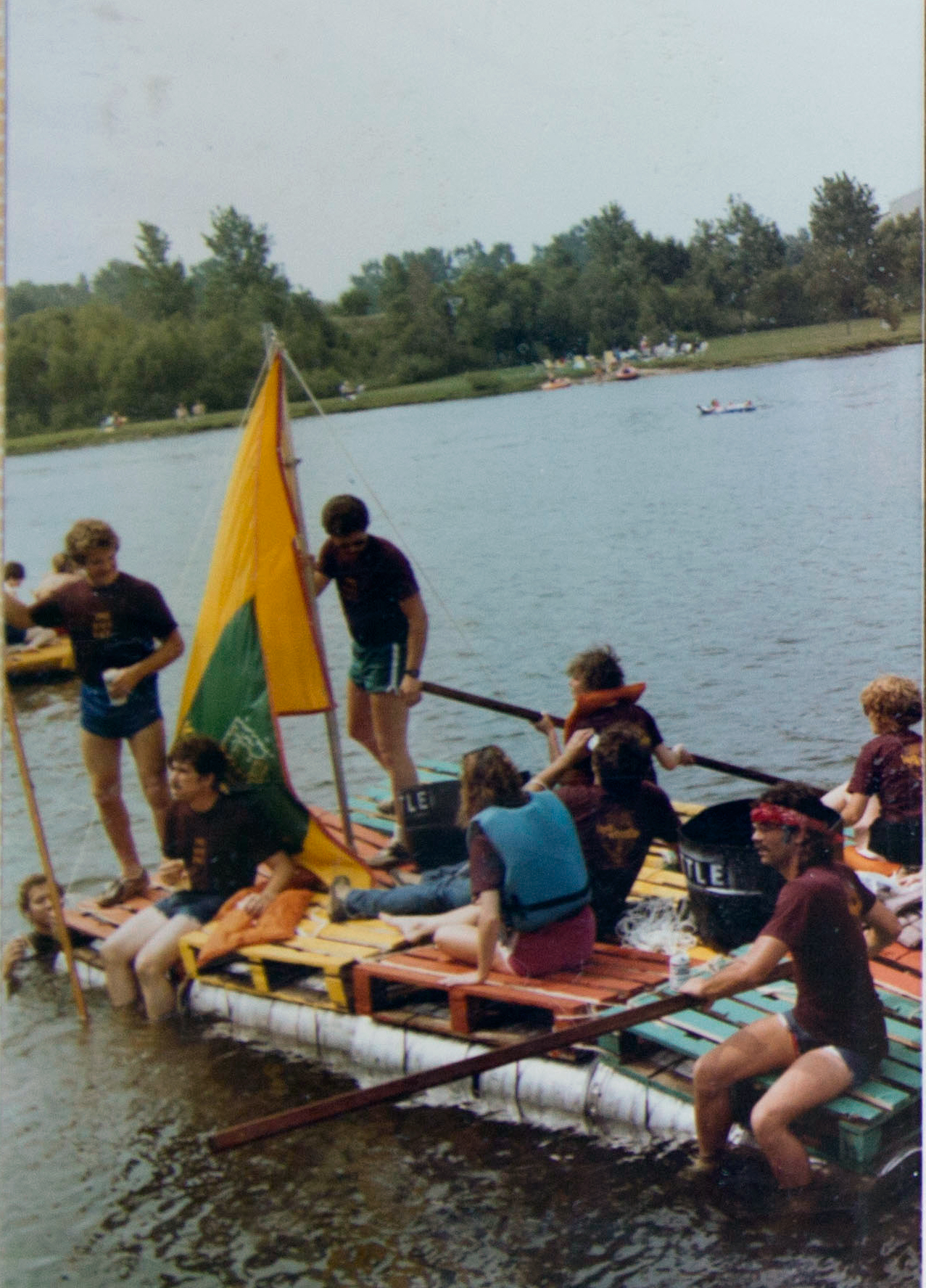 Choo-Choo Train raft taking off from The Landings Apartments at 78th and Keystone.