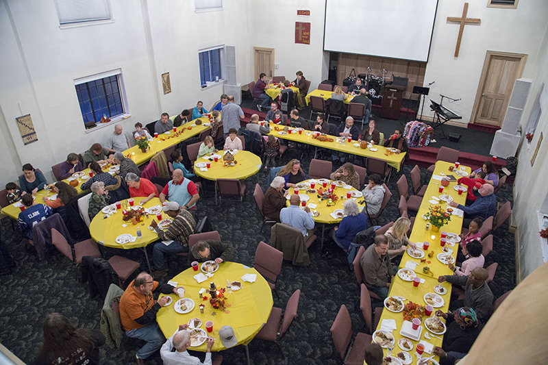 The sanctuary was packed with tables full of happy diners