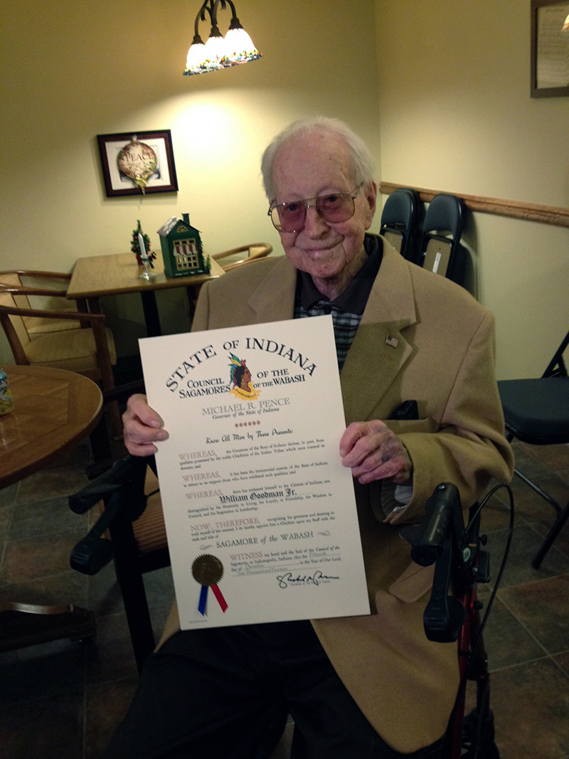 American Village resident honored with Sagamore of the Wabash from Gov. Pence - By Eunice Trotter