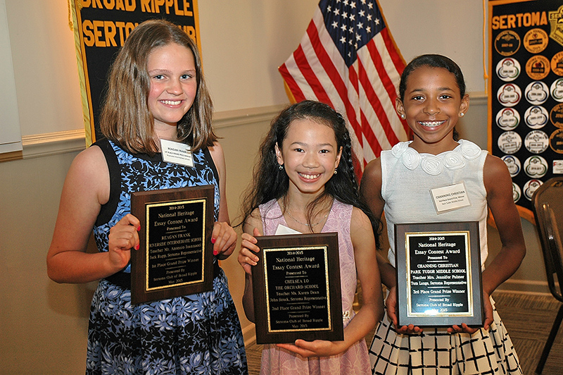 Reagan Frank, Chelsea Lo, and Channing Christian with their Sertoma Club of Broad Ripple National Heritage Essay Contest awards.