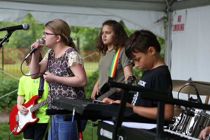The School of Rock Junior House Band: (from left to right) is Killian Pozdol on guitar, Hannah Chumley on vocals, Keloe Sefo on guitar, and Caleb Beik on keyboard.