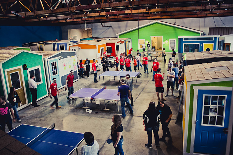 DeveloperTown employees enjoy some down time between 