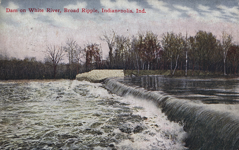 A 1910 postcard of the Broad Ripple dam.