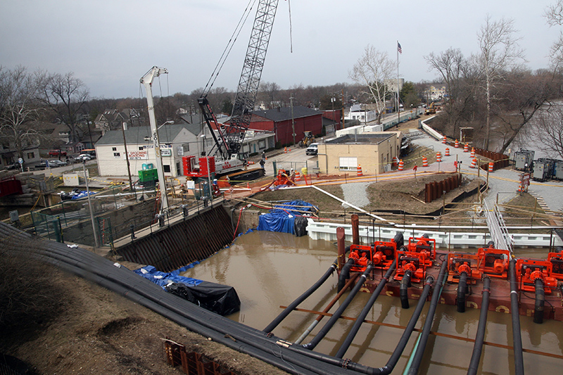 From 2008 - This shows the start of the canal, the bars that trap logs from entering canal (below the crane), the garage for the patrolmen (to the right of the crane), the pumps that diverted the water during the levee work (lower right).