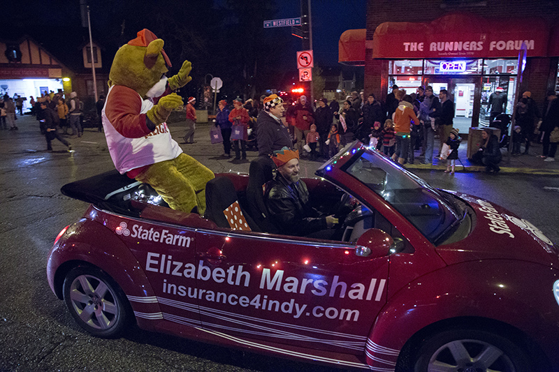 The State Farm bear greets the crowd on Westfield.