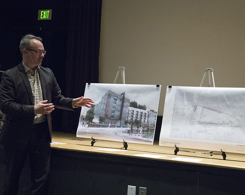 Craig McCormick of Blackline Architecture shows the latest rendering and landscape plans for the 6311 Westfield project.