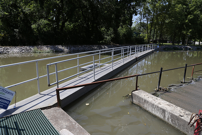 The skimmer just upstream of the canal aqueduct diverts limbs and other debris into Fall Creek, keeping them from entering the treatment plant.