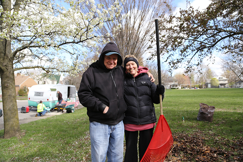 Authors Dan Wakefield and Barb Shoup took a break from the cleanup for a picture