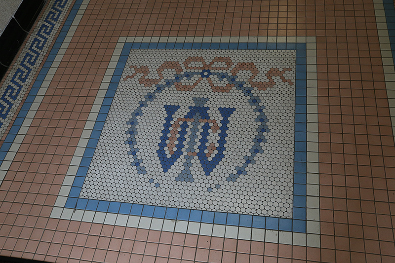Original Indianapolis Water Company tile work in the vestibule of the plant.