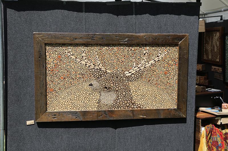 Eric Grimes wood mosaic. He makes art from twigs, branches, scrap wood, etc.