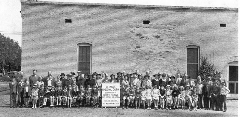 At the BR Legion Post, St. Paul's Community Church & Sunday School began Sunday, September 15, 1940, with 37 students. By year's end there were 86. (photo is circa 1942)