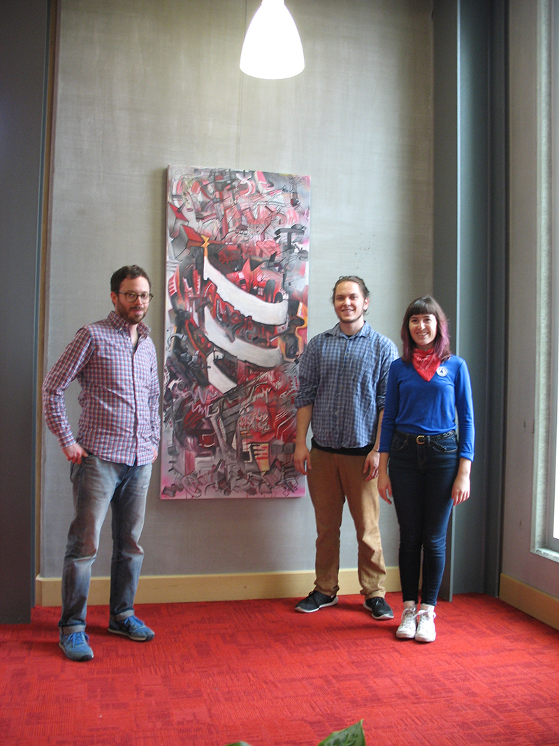 Butler University art professor Steve Nyktas, Nicholas Smith and Bekah Pollard in Schrott Center for the Arts.