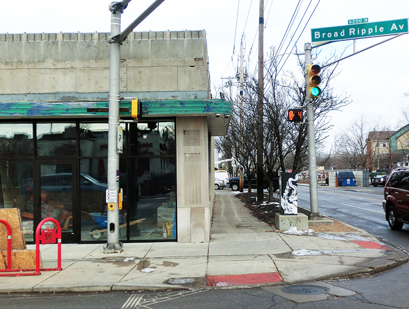 Reader's Random Rippling - Larry Mitchell - green facade stripe visible during construction 