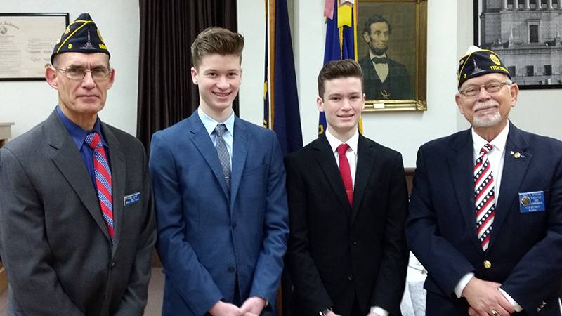 Post 3 Vice Commander Roger Vandrey, Samuel Bock, Isaac Bock, and Oratorical Chairman Rees Morgan.