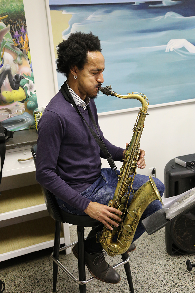 Jazz music from Jared Thompson during First Friday at the Art Bank on Mass Ave.