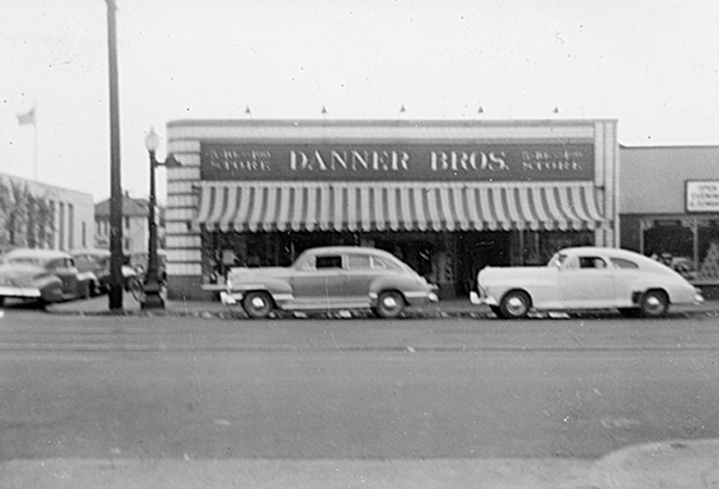 This photo from the 1950s, with the post office southeast, shows Danner Brothers five and dime store on Broad Ripple Avenue at Carrollton Avenue. This location later became Curley's One Hour Cleaners and is now the Broad Ripple Tavern.