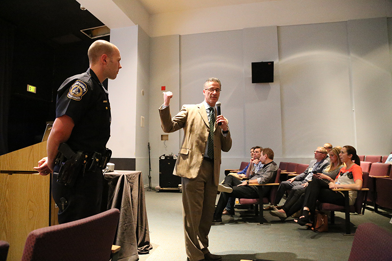 IMPD Chief Bryan Roach introducing North District Commander Joshua Barker.