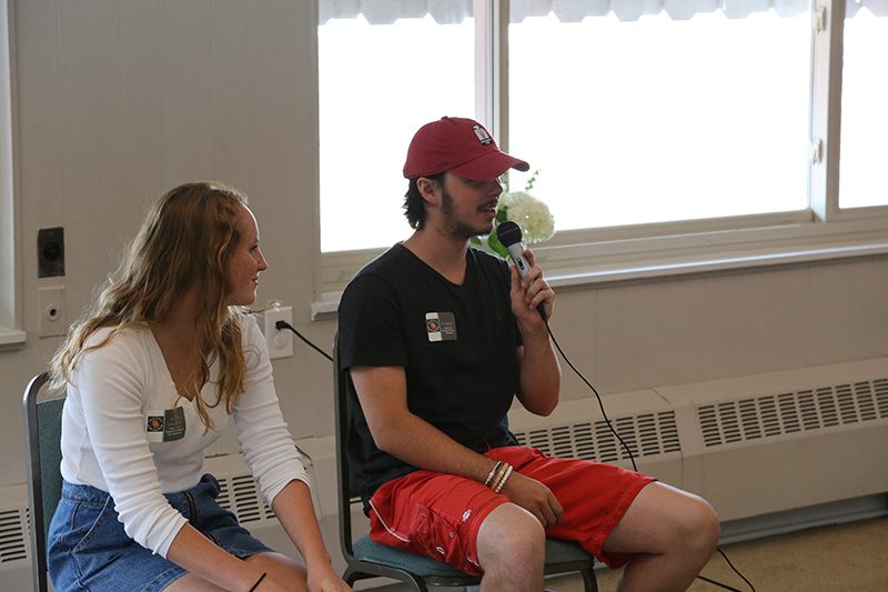 2017 scholarship recipients Jessica Halsmer and Ty Brown spoke to the alumni group.