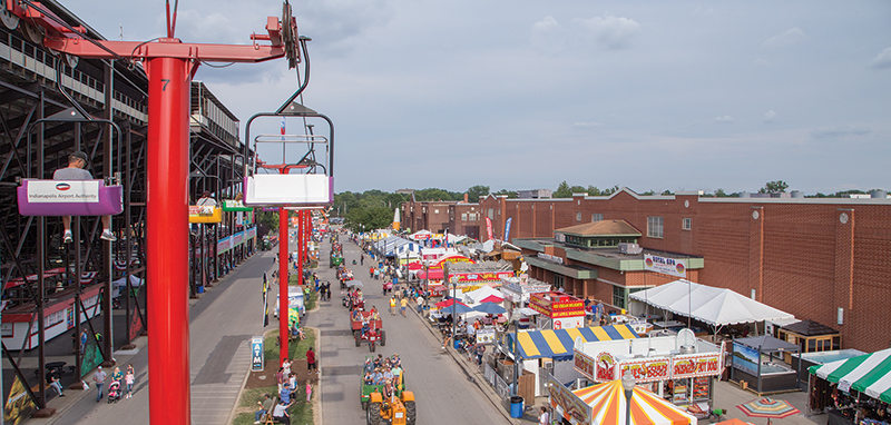 Watching the tractor parade from the Skyride