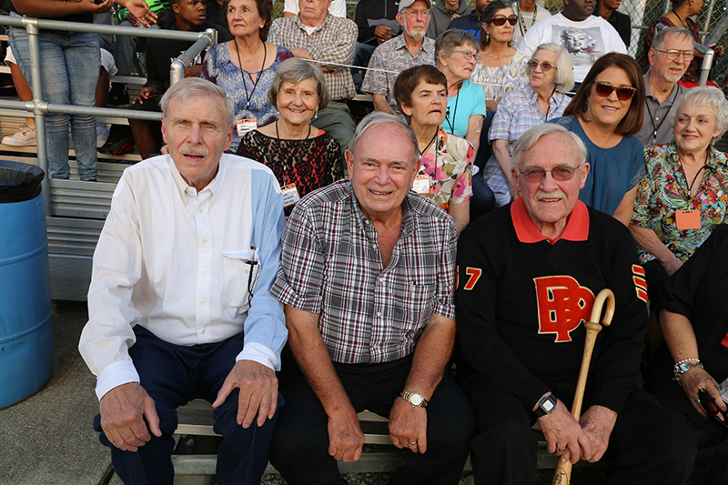 Three football players from the 1957 Ripple Rockets team - Mike Elliot, Dave Englehart, and Tom Keller. A large group from the Class of 1957 were at the Homecoming Game. That weekend was also their 60th class reunion.