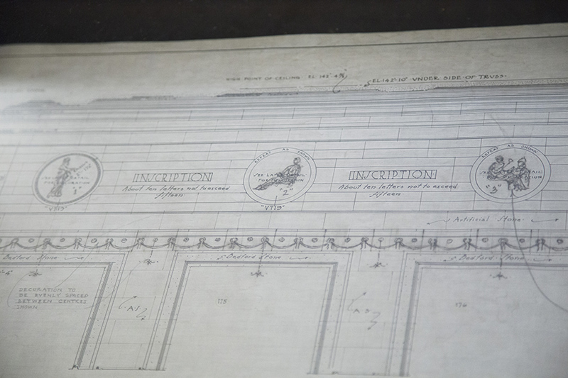 Copies of the original blueprints on Central Library were on display.