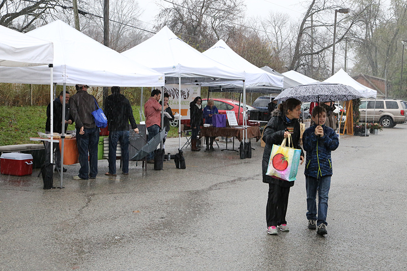 The pouring rain didn't stop market-goers